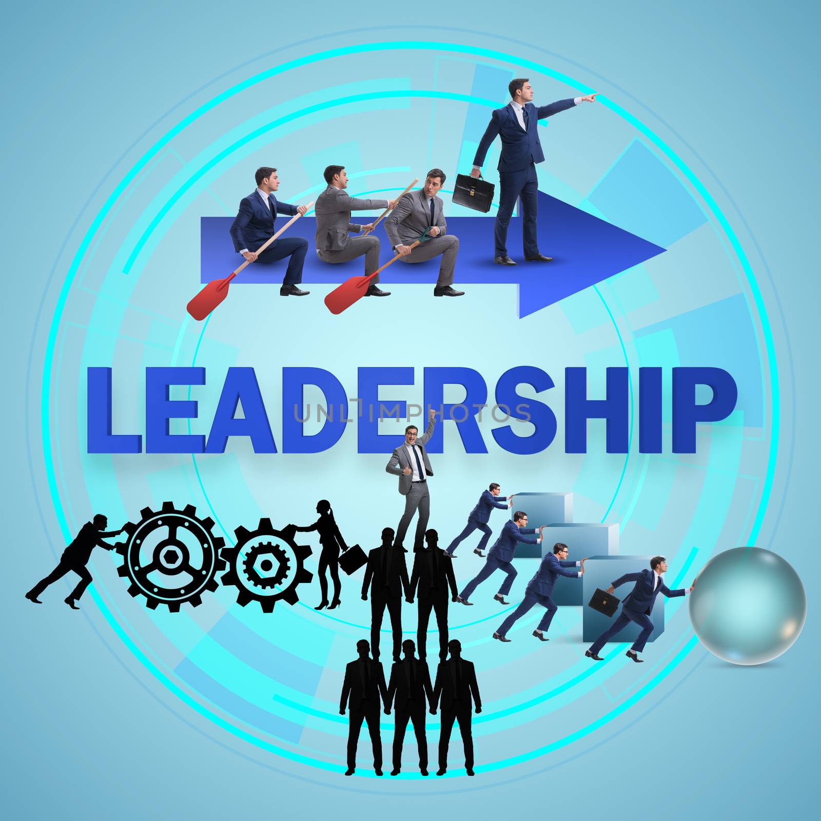 Concept of leadership with many business situations