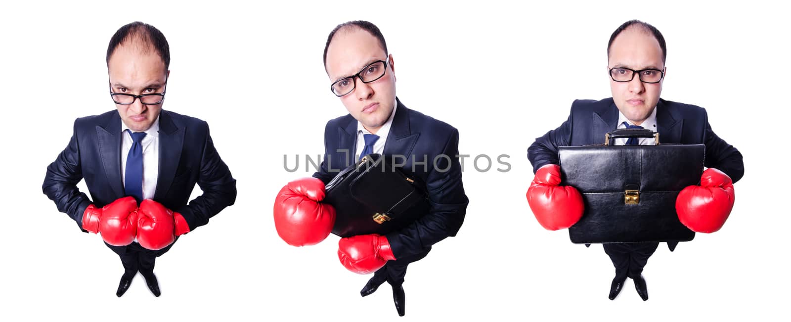Young businessman boxer isolated on white