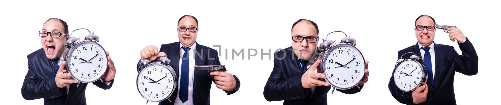 Businessman with clock isolated on white