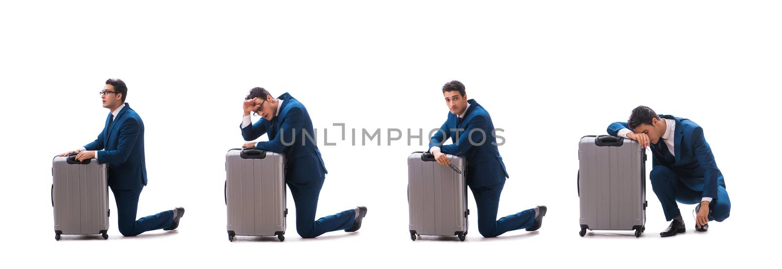 Businessman in business travel concept isolated on white by Elnur