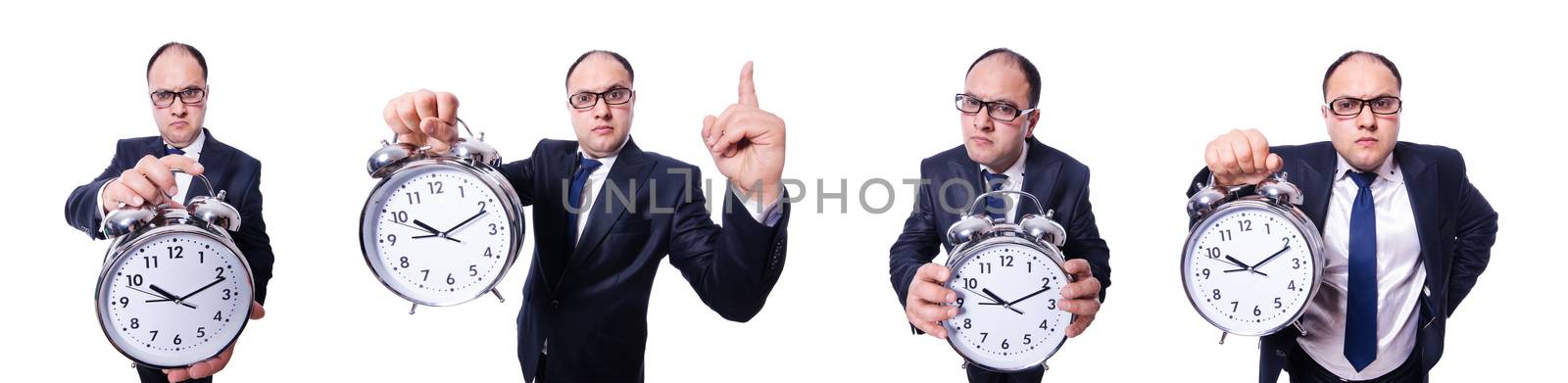 Businessman with clock isolated on white