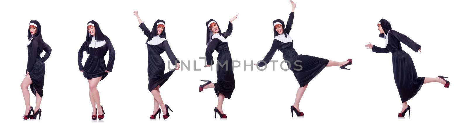 Nun isolated on the white background