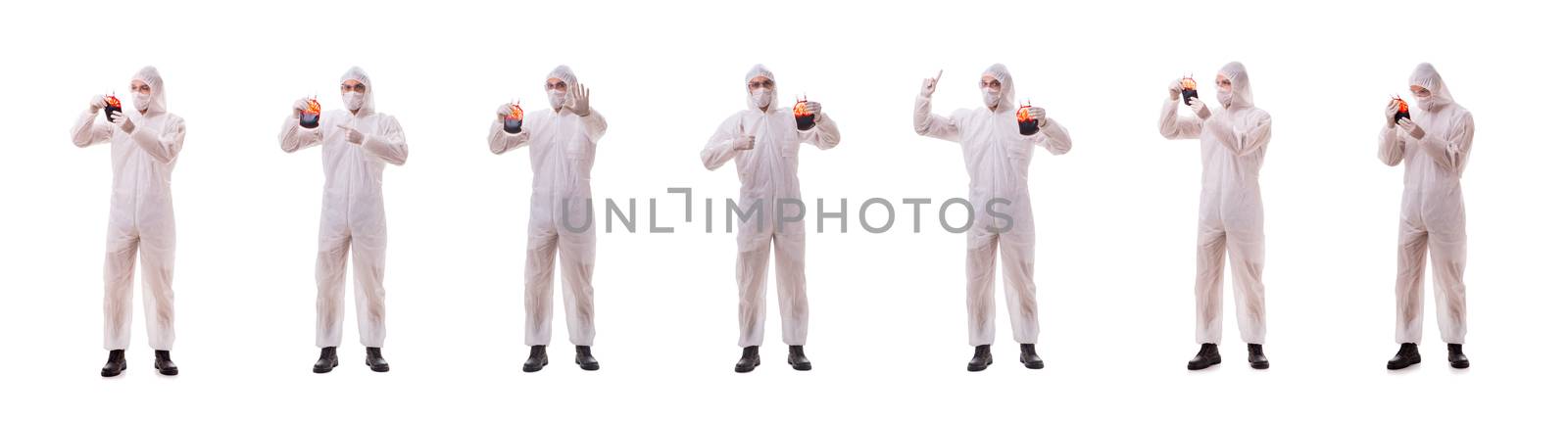 Epidemiologist with blood sample isolated on white background