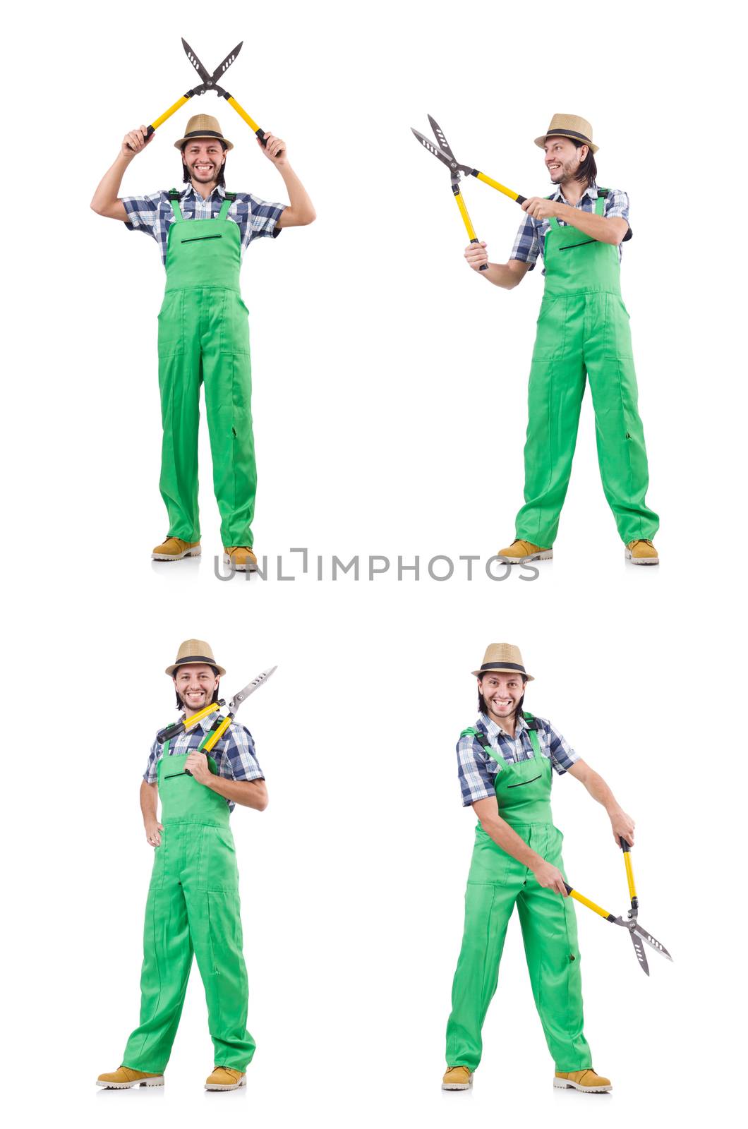 Funny man with shears isolated on white by Elnur