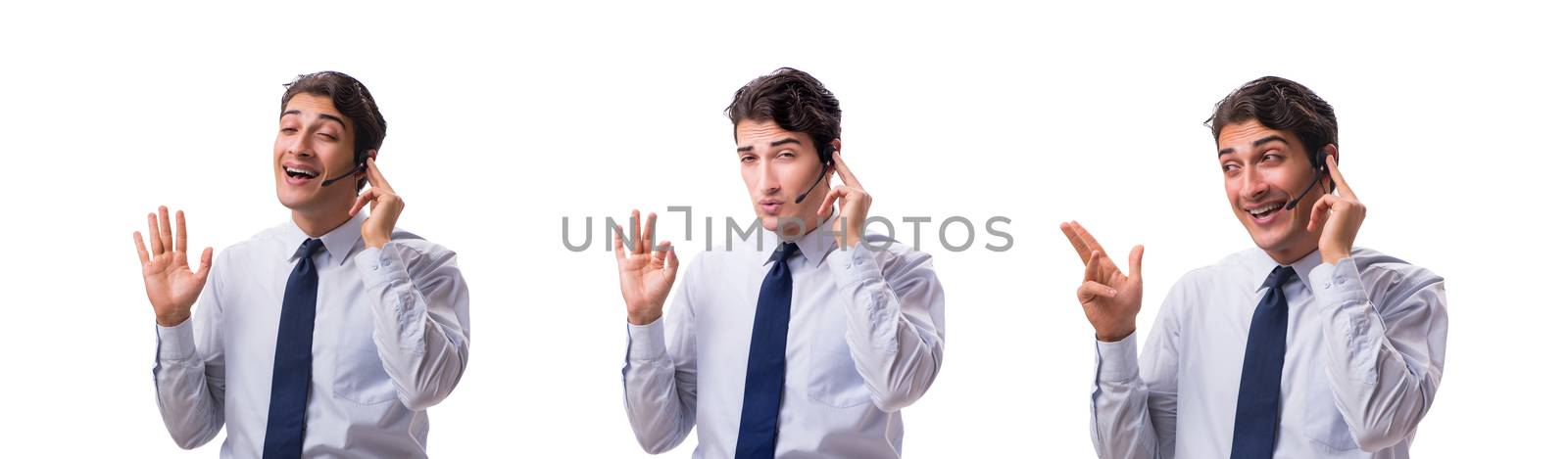 Man with headset isolated on white background