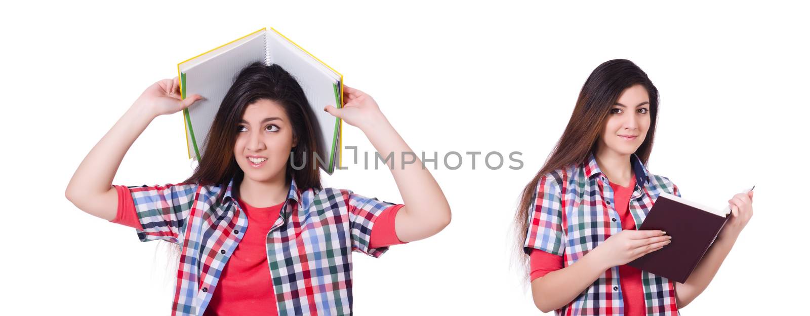 Young female student isolated on the white