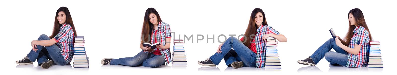 Young female student isolated on white