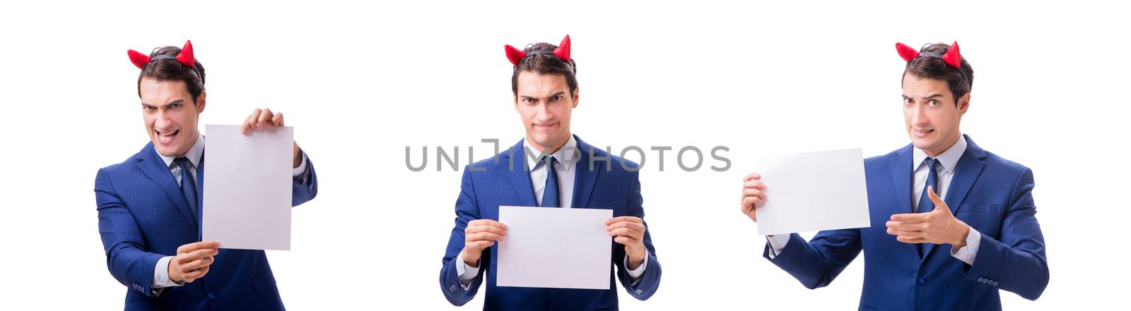 Young devil businessman isolated on white  