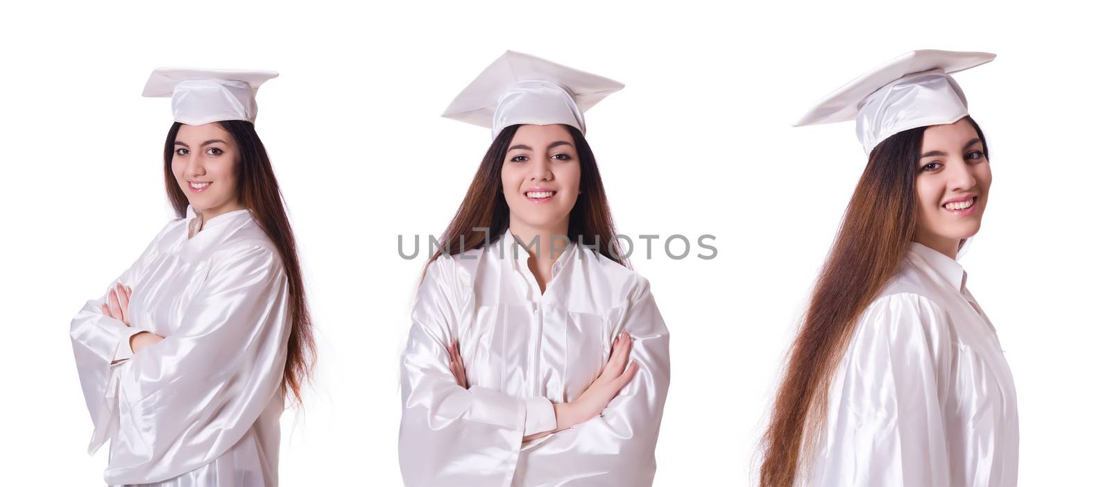 Young female student  on white