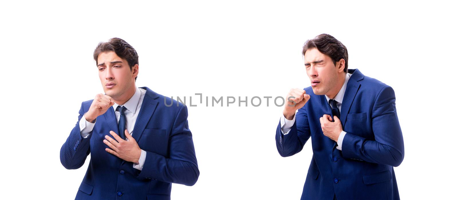 Young sick and unhappy businessman isolated on white background 