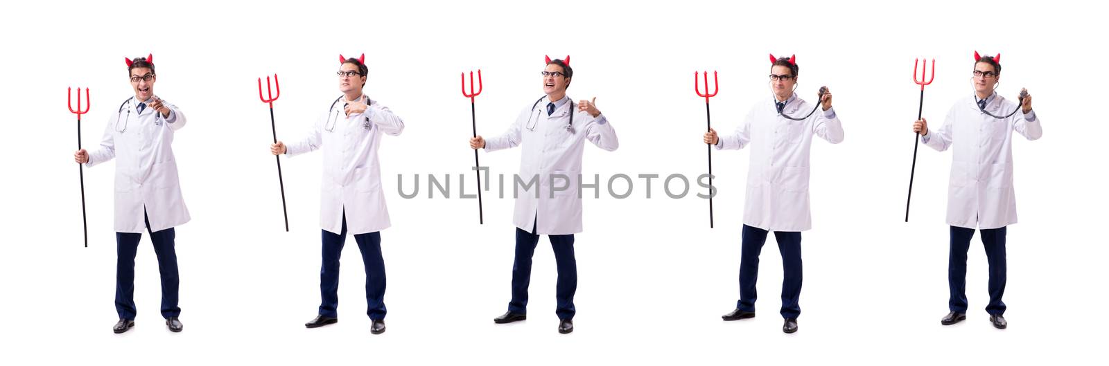 Devil doctor in funny medical concept isolated on white backgrou by Elnur