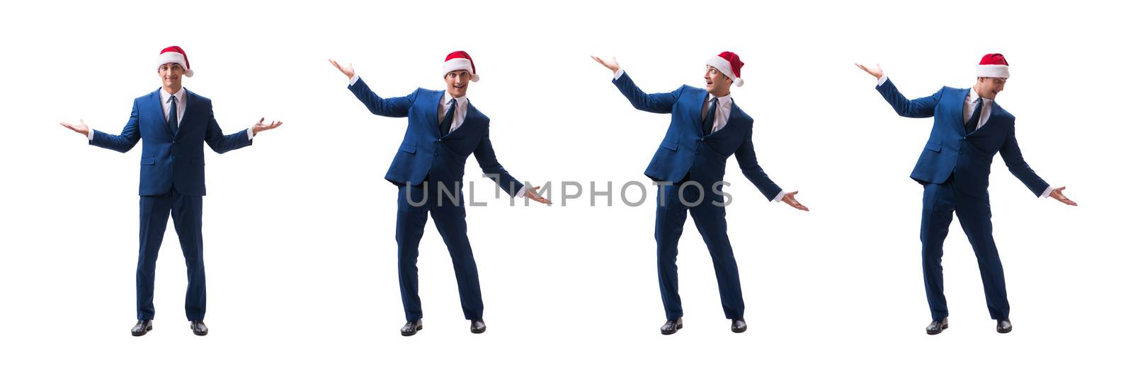 Young busnessman wearing santa hat in christmas concept on white by Elnur