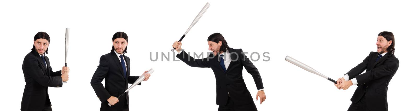 Young elegant man in black suit isolated on white