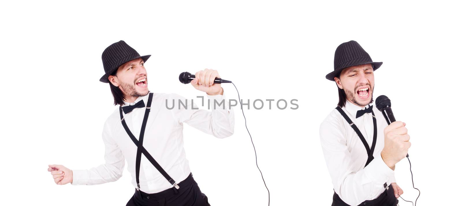 Funny man singing isolated on the white