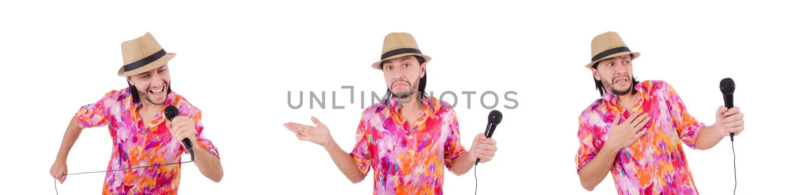 Man in colourful shirt isolated on white