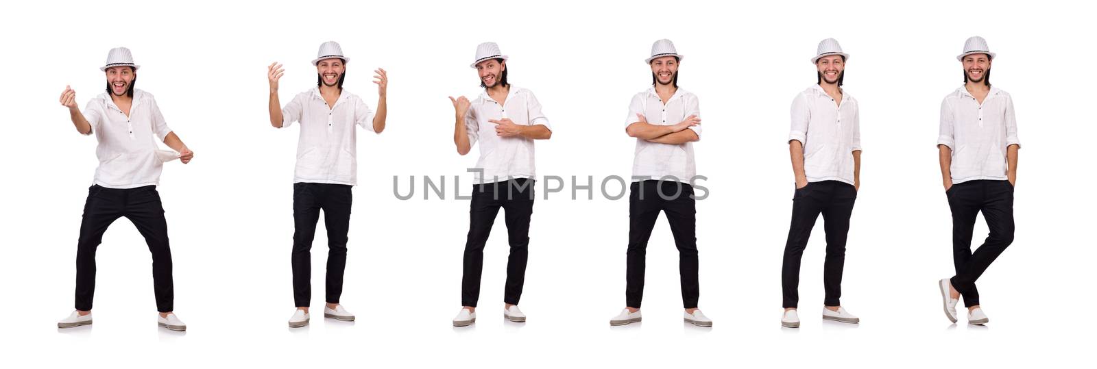 Young man in hat isolated on white