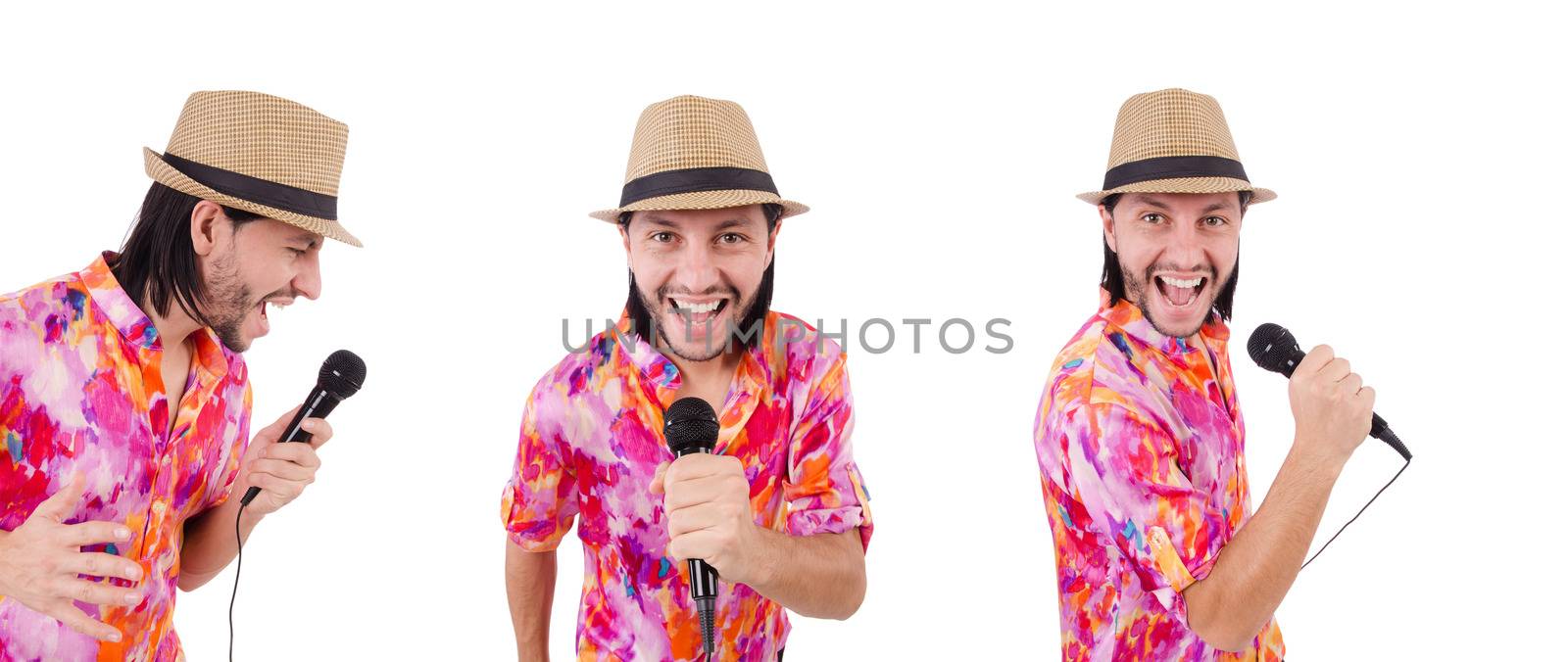 Man in colourful shirt isolated on white