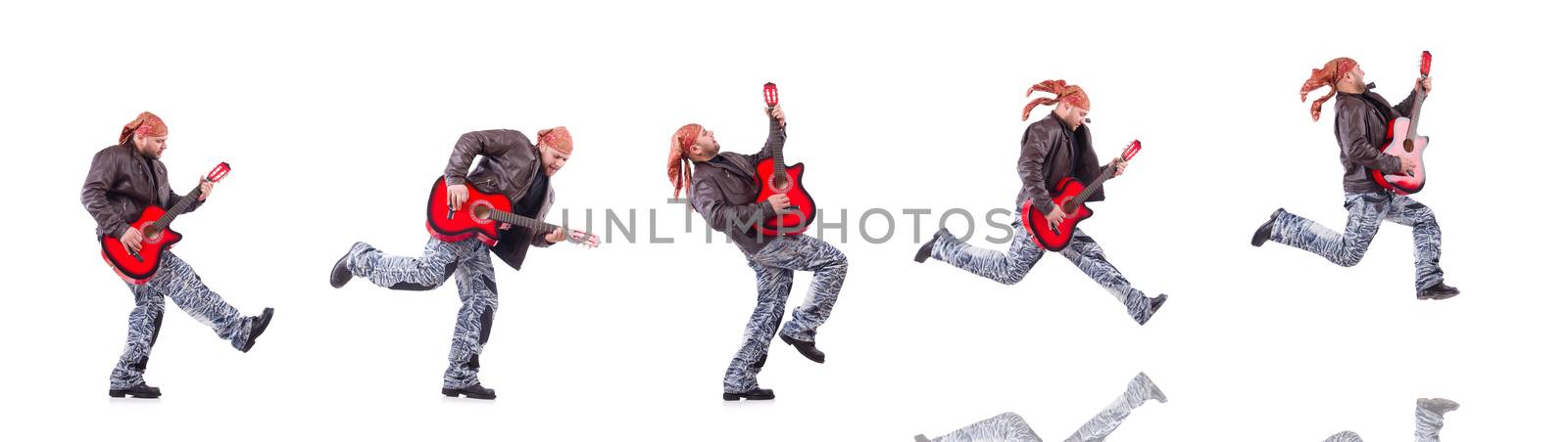 Guitar player isolated on white