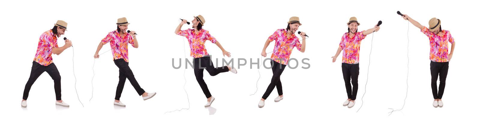 Man in colourful shirt isolated on white
