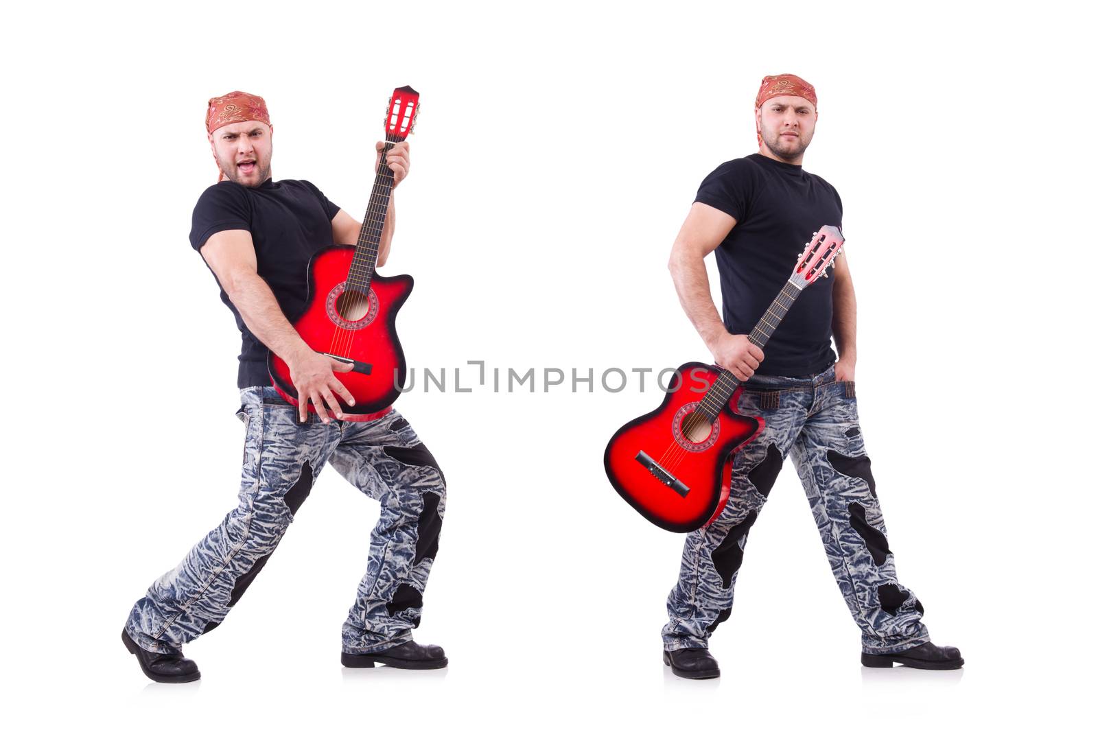 Guitar player isolated on white