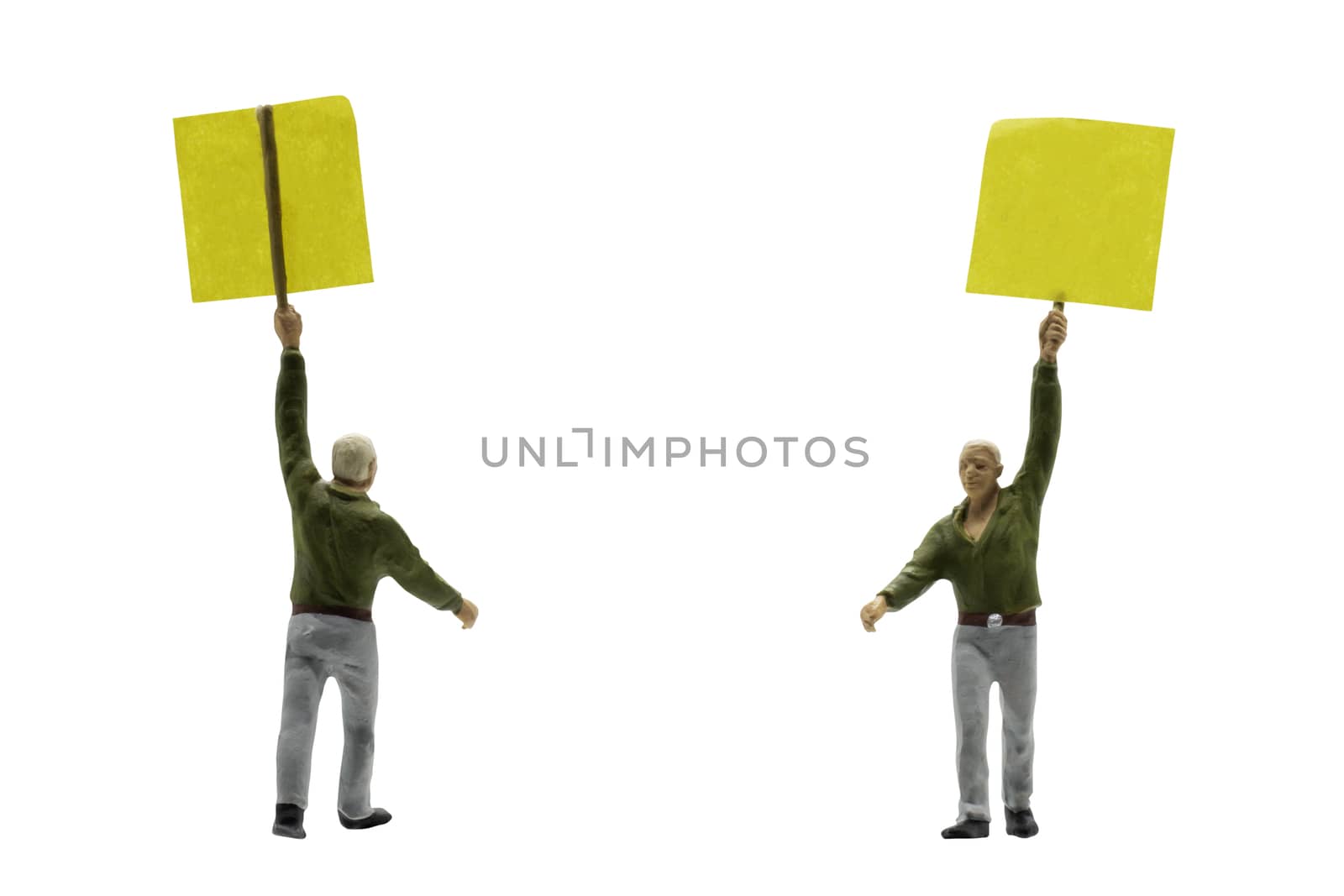 Miniature people , Protester isolated on white background with clipping path