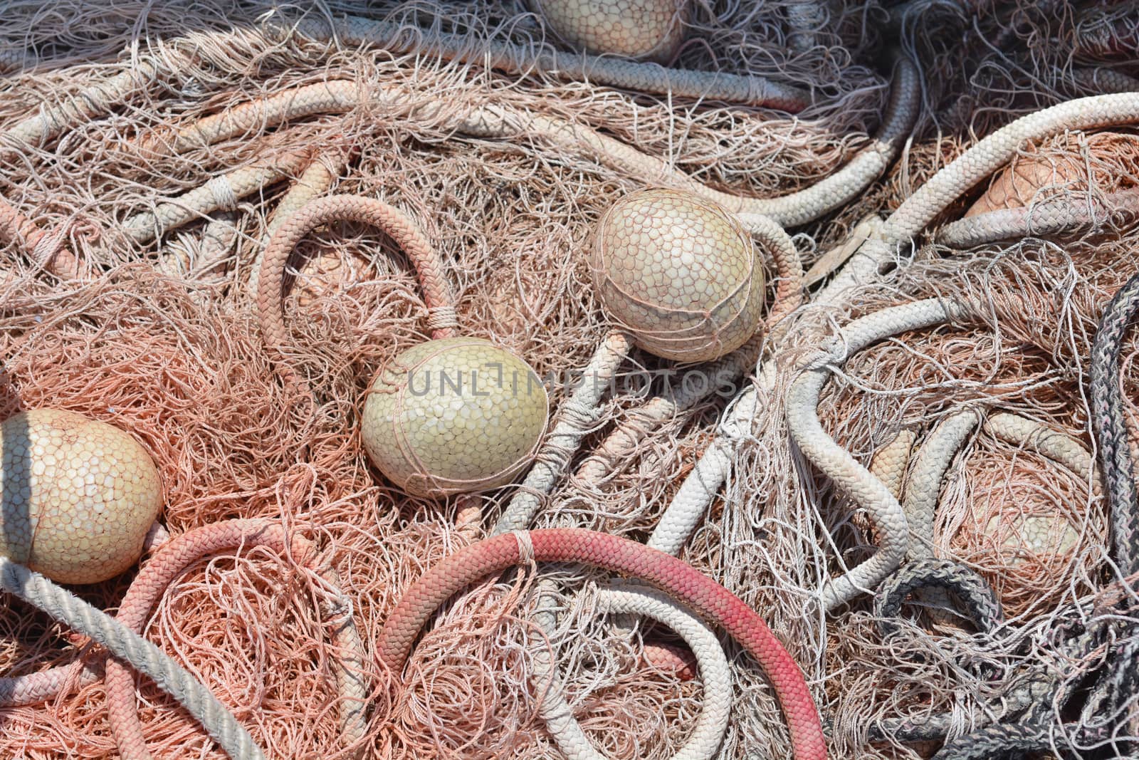 Close up of a fishing net with floats