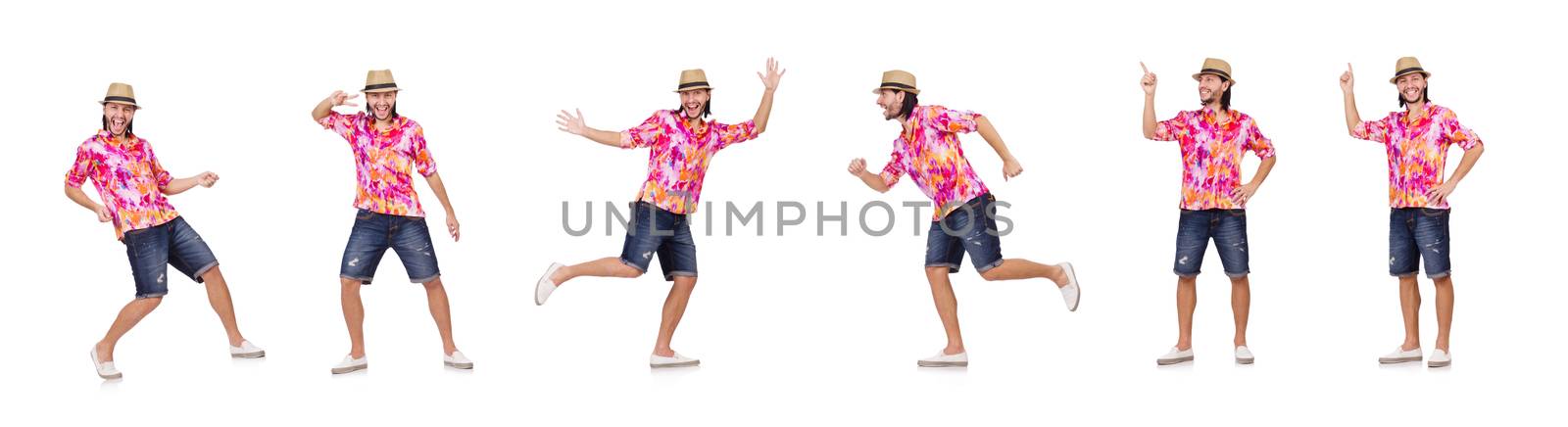 Funny tourist isolated on white