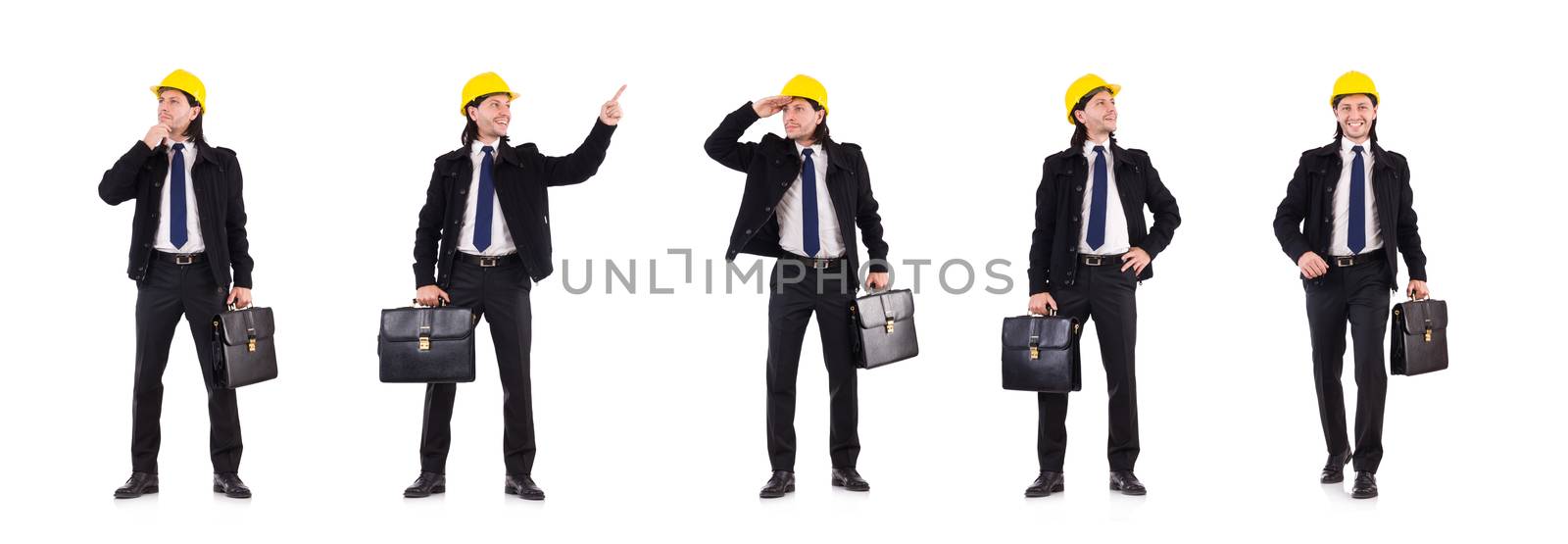 Young construction architect isolated on the white