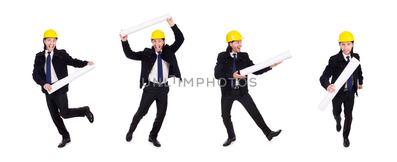 Young construction architect isolated on the white