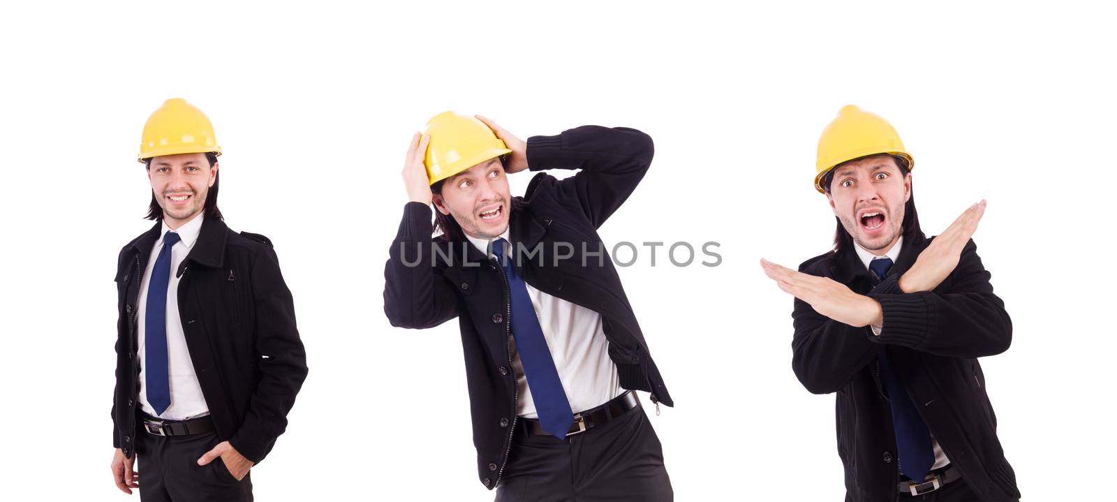 Young construction architect isolated on the white