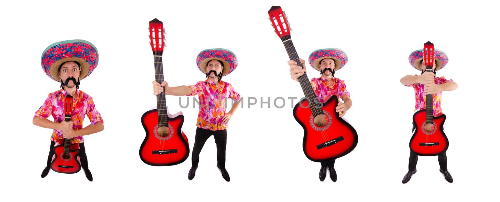 Mexican guitar player isolated on the white