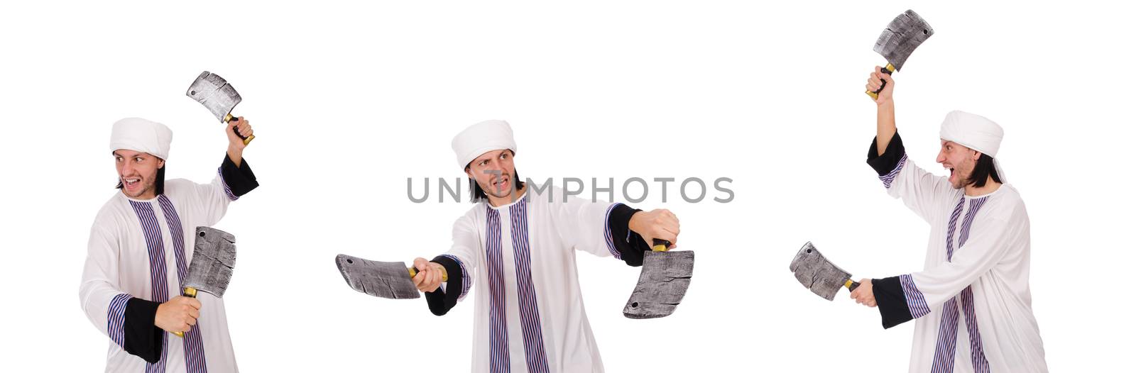 Arab man with axe on white by Elnur