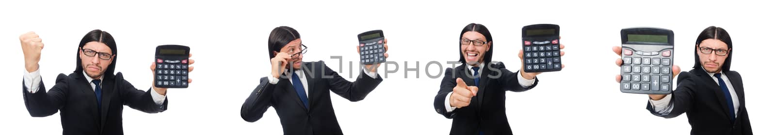 Man with calculator isolated on white by Elnur