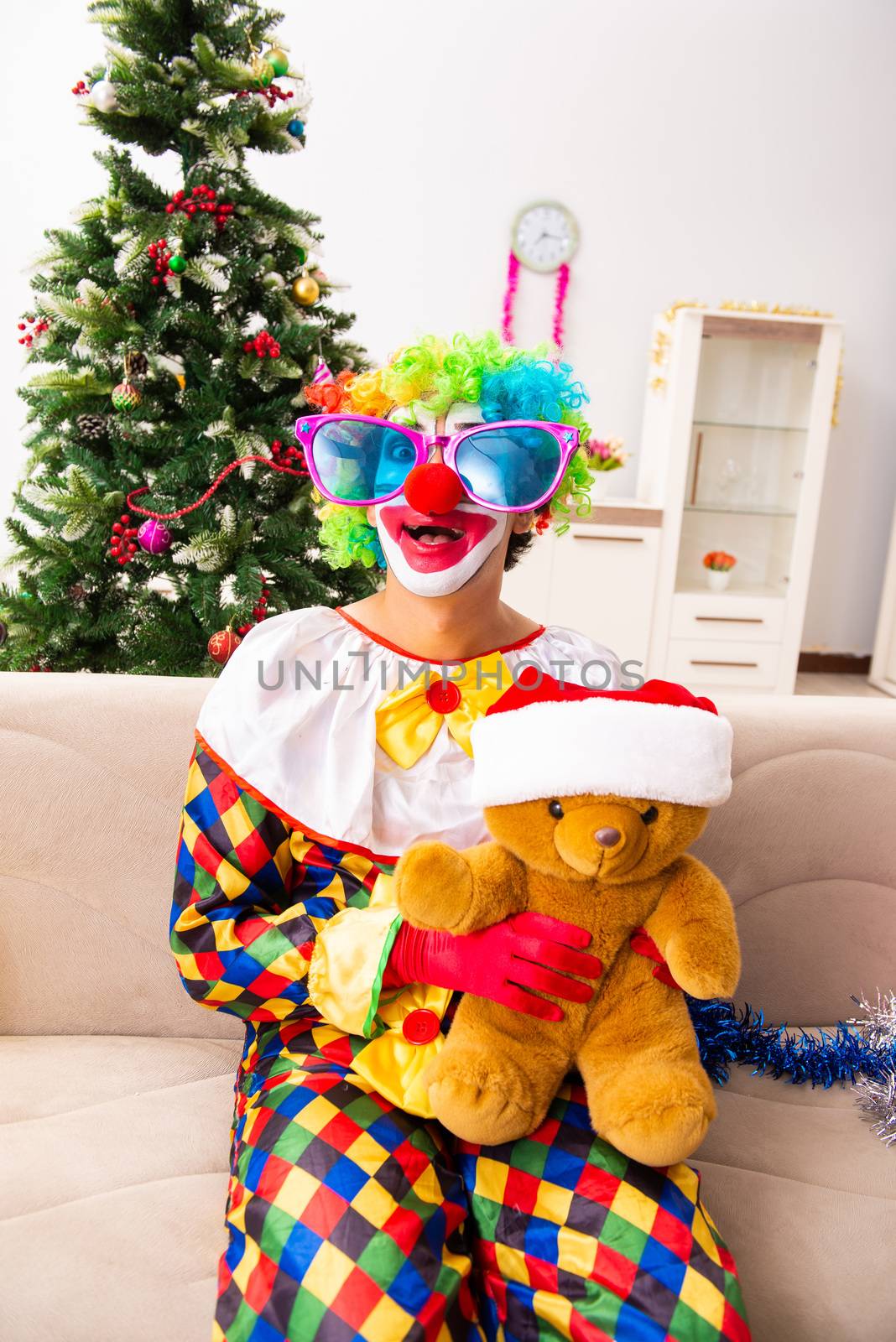 Funny clown in Christmas celebration concept 