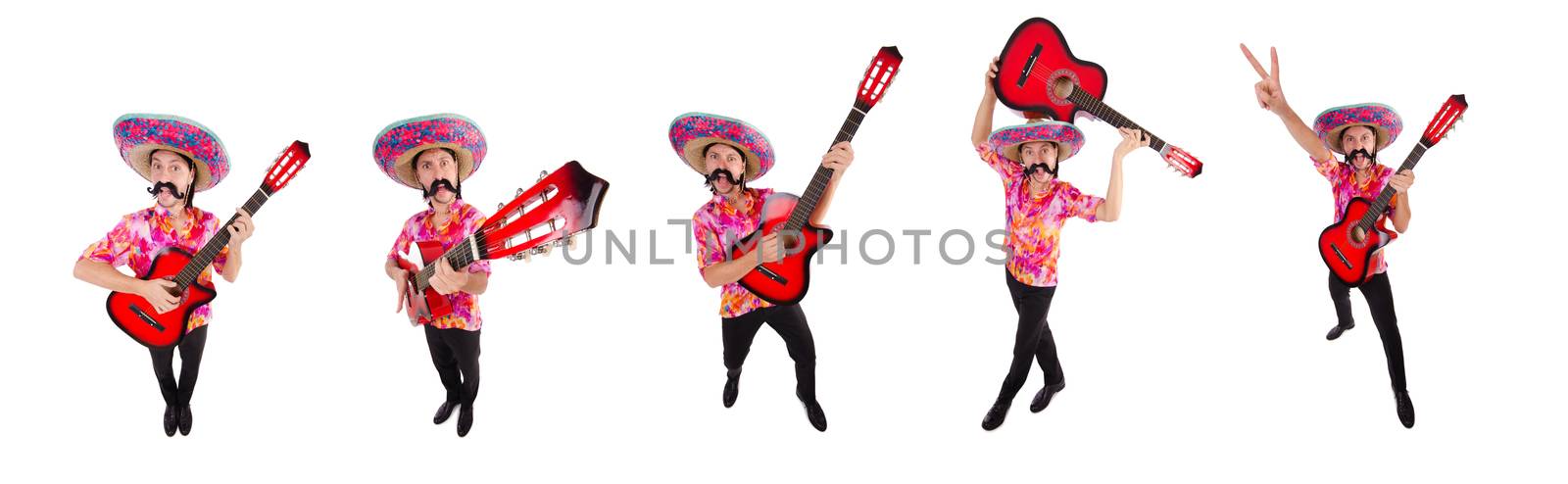 Mexican guitar player isolated on the white