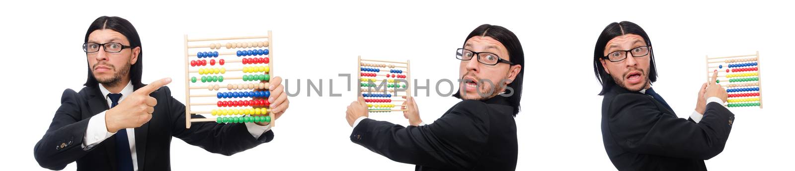 Funny man with calculator and abacus