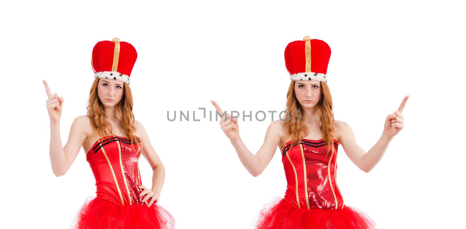 Red hair girl in carnival costume isolated on white by Elnur