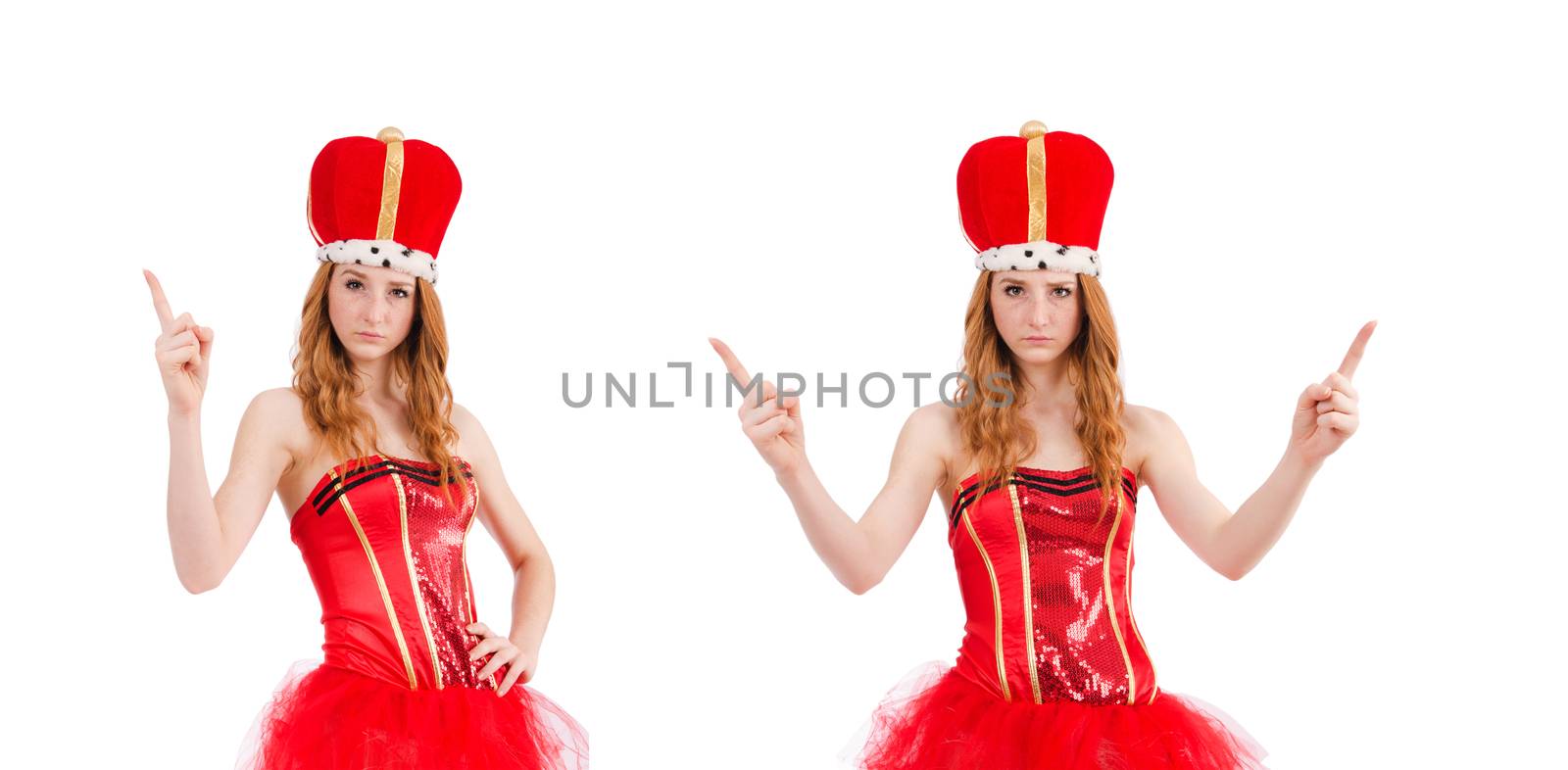 Red hair girl in carnival costume isolated on white