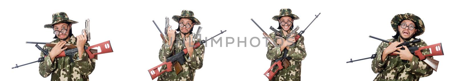 Soldier with weapons isolated on white by Elnur