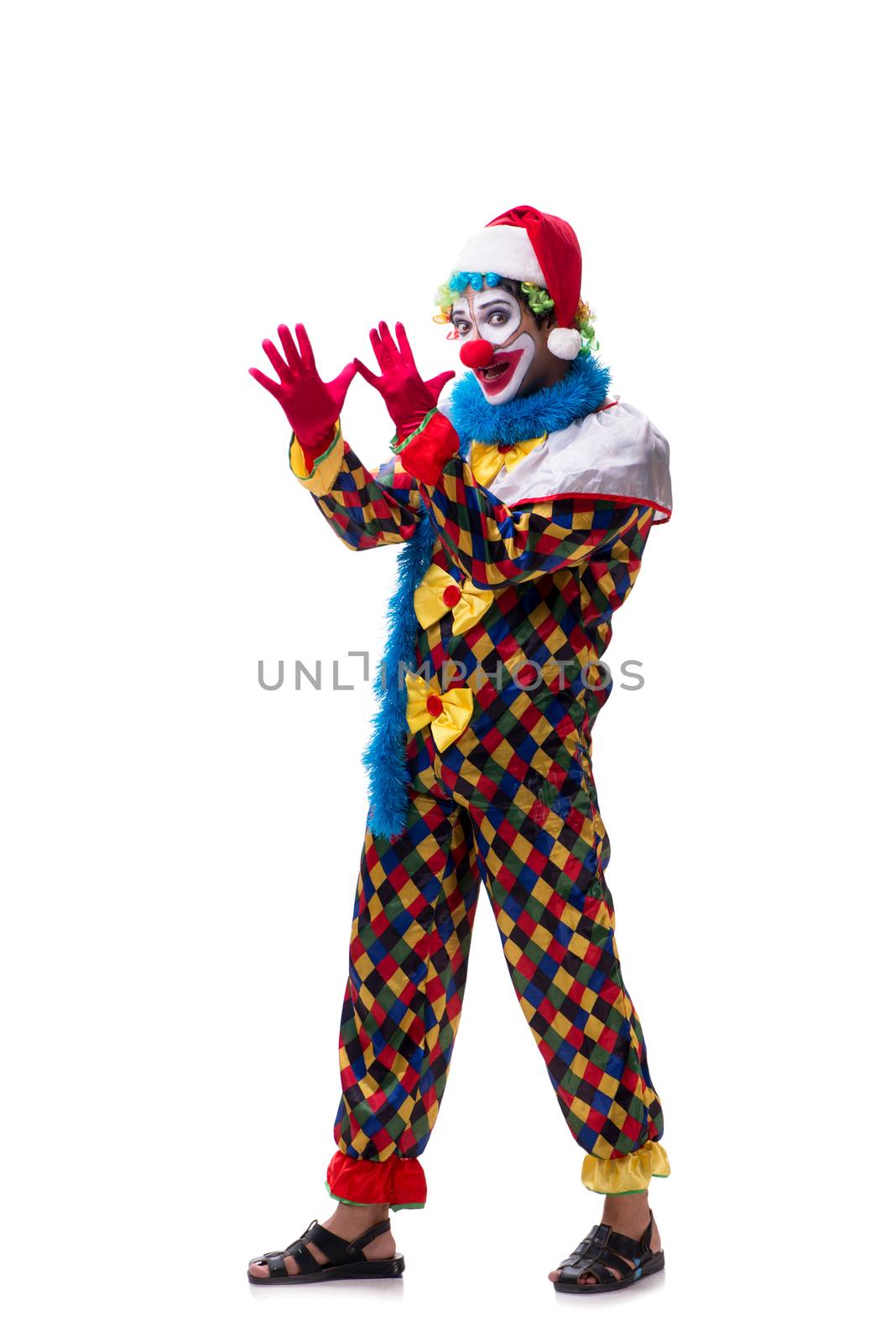 Young funny clown comedian isolated on white  by Elnur