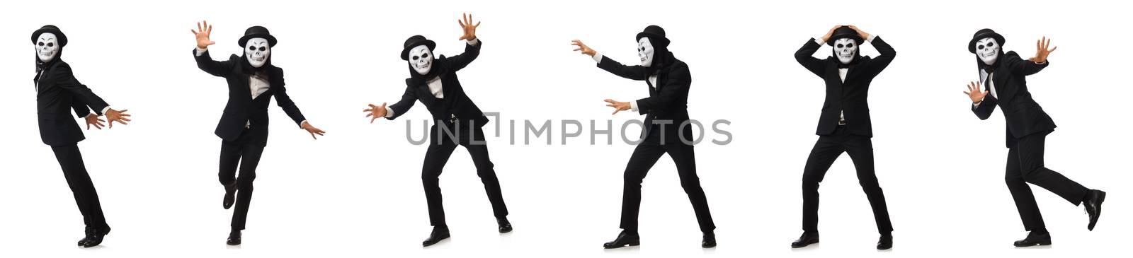 Man with scary mask isolated on white by Elnur