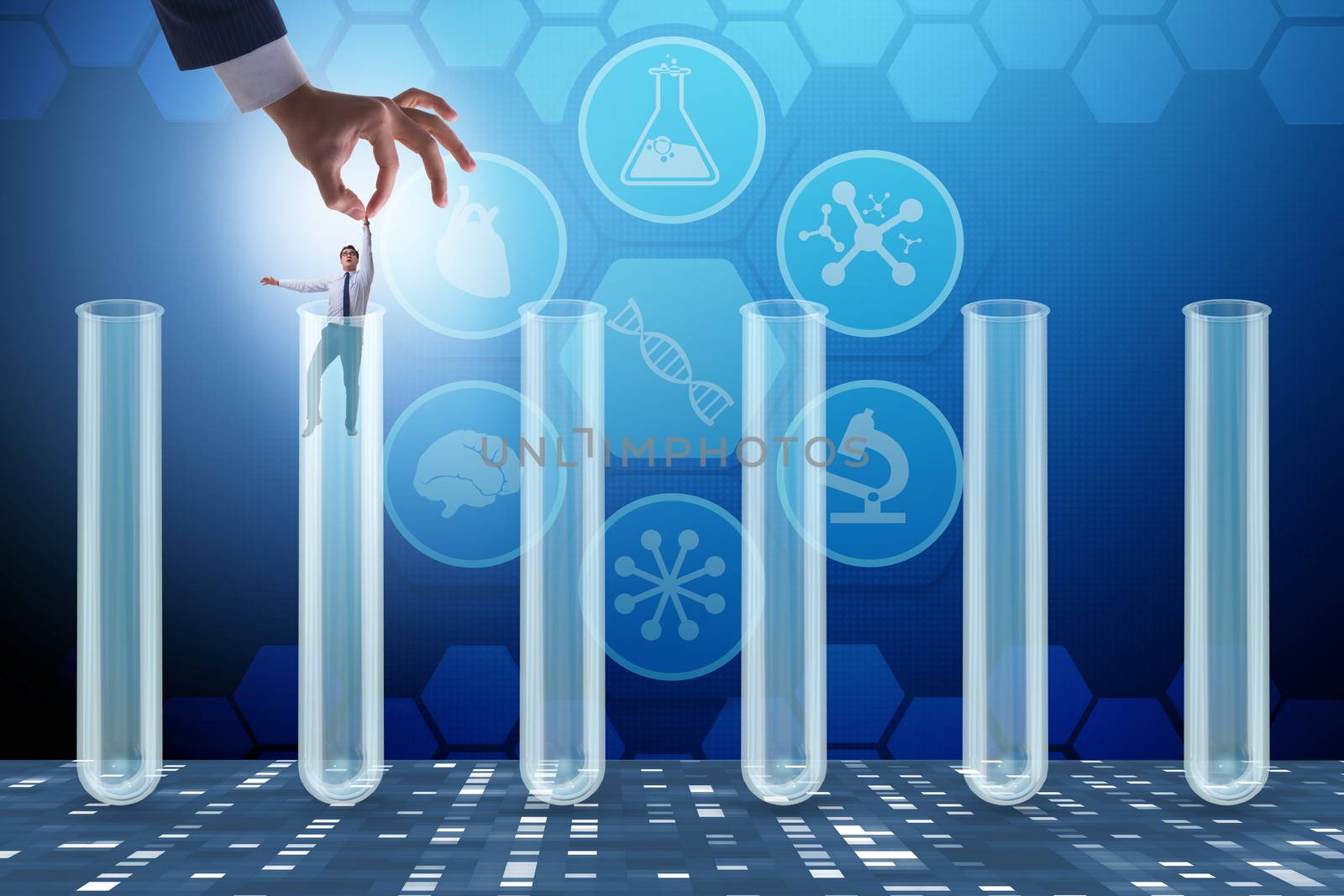 Artificial intelligence concept with businessman out of tube