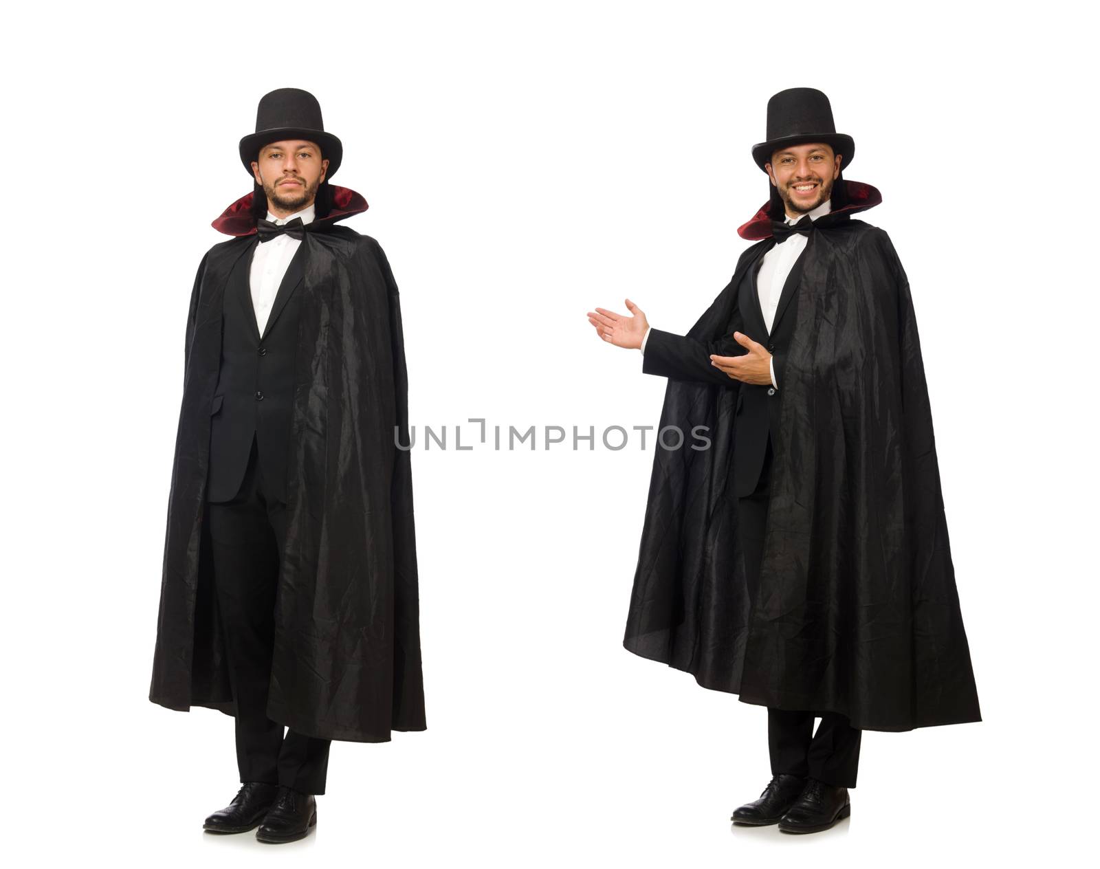 Man magician isolated on white