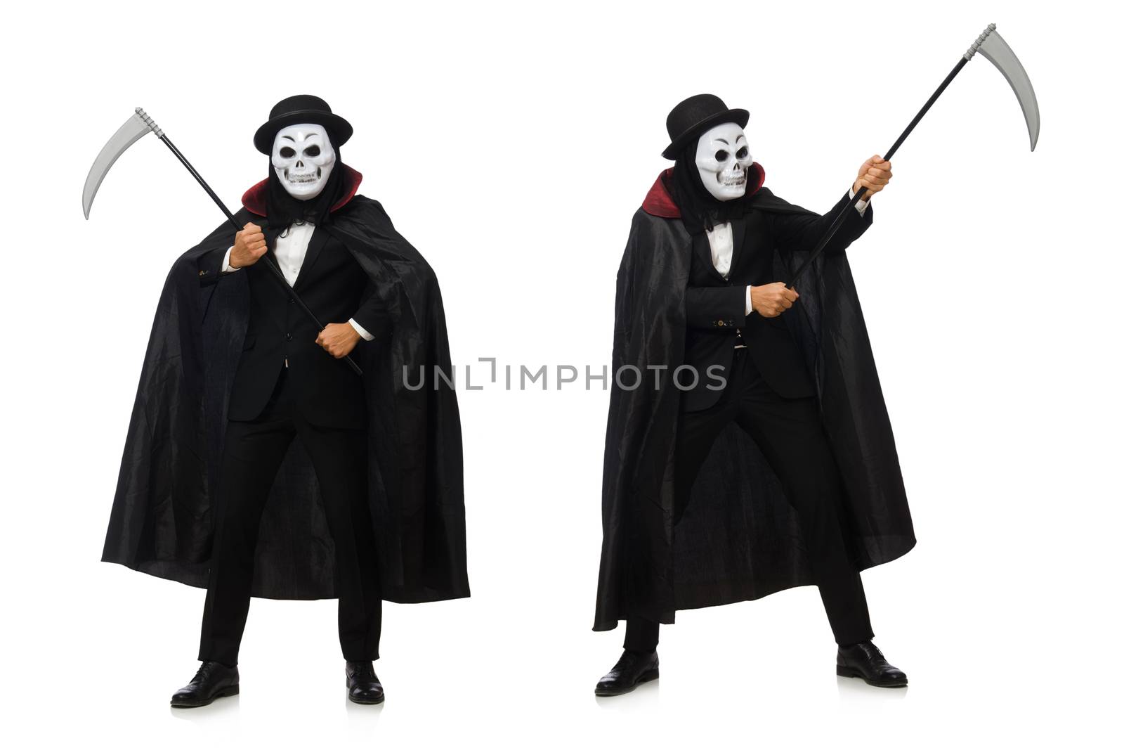 Man with scary mask isolated on white