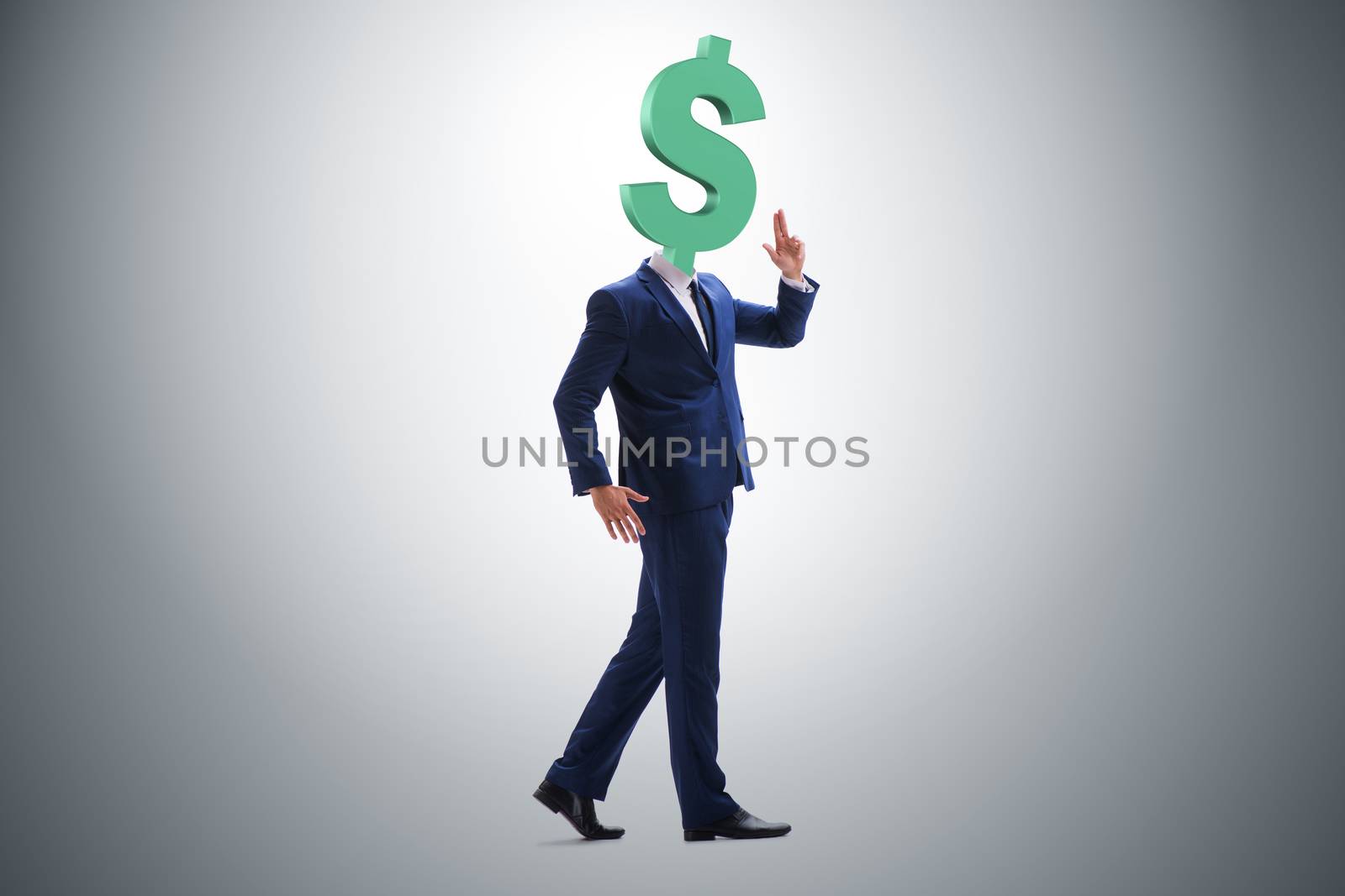 Businessman with dollar sign instead of head