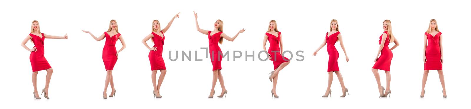 Blondie in red dress isolated on white by Elnur