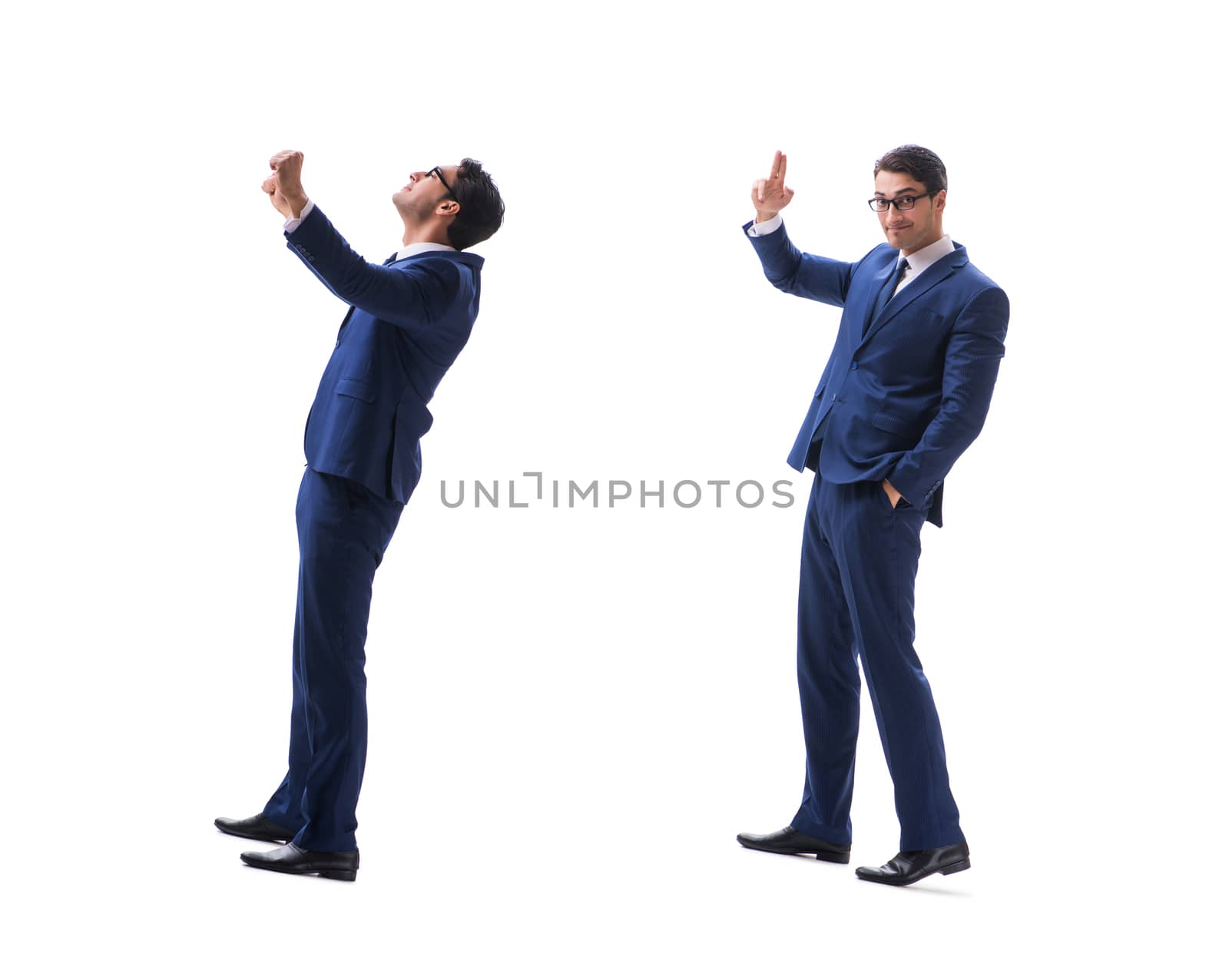 Businessman walking standing side view isolated on white background