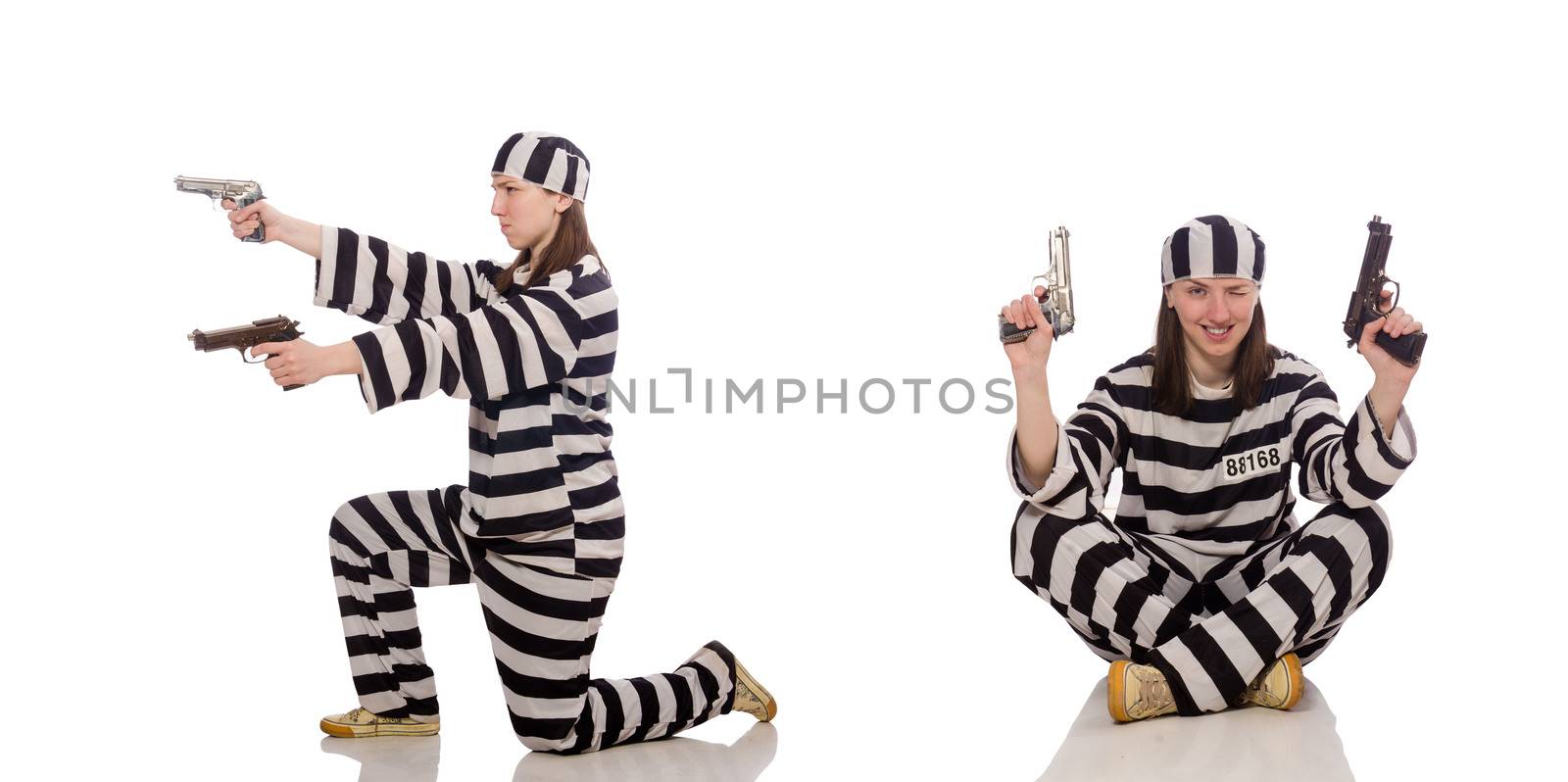 Young woman in prison isolated on white by Elnur