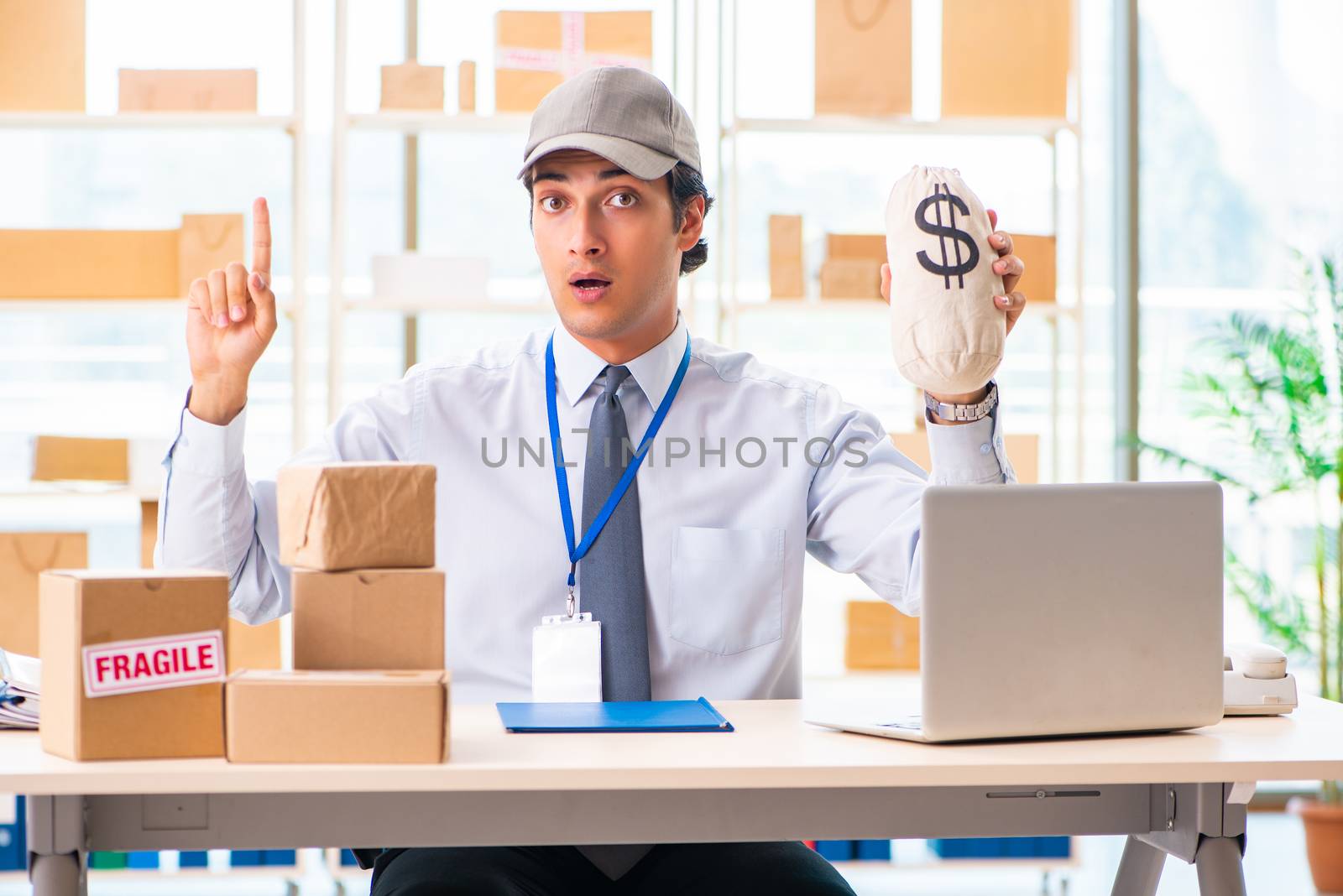 Male employee working in box delivery relocation service