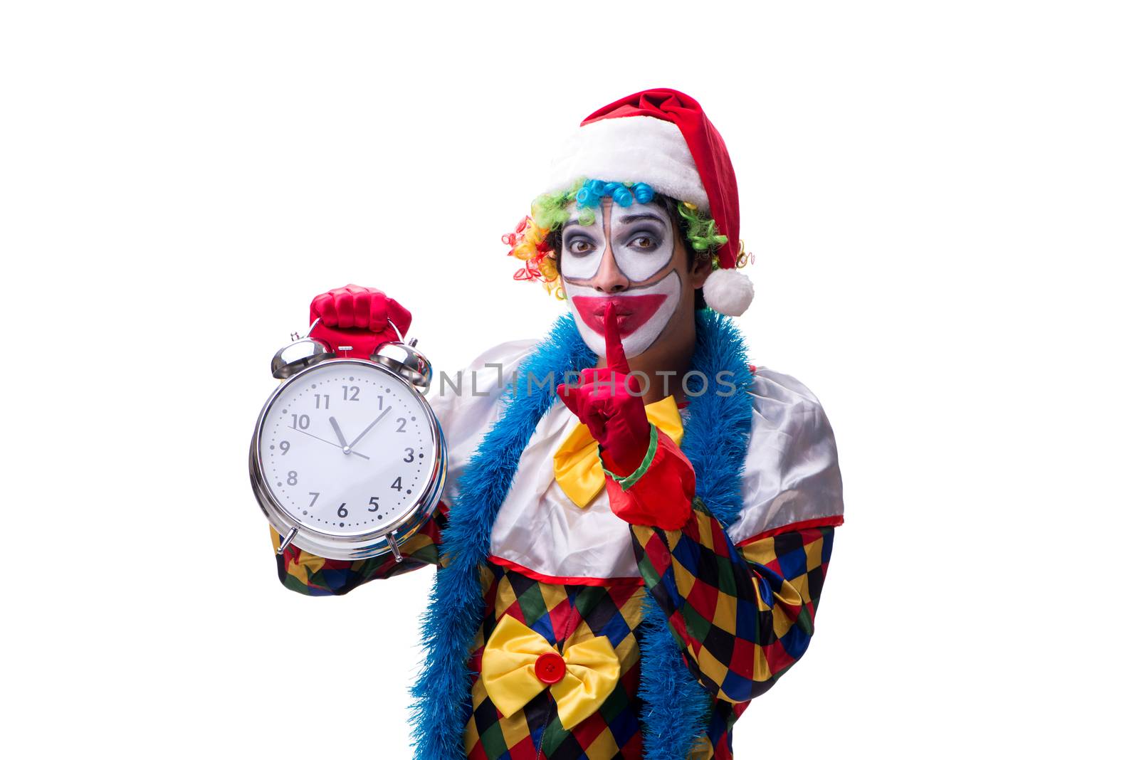 Young funny clown comedian isolated on white 